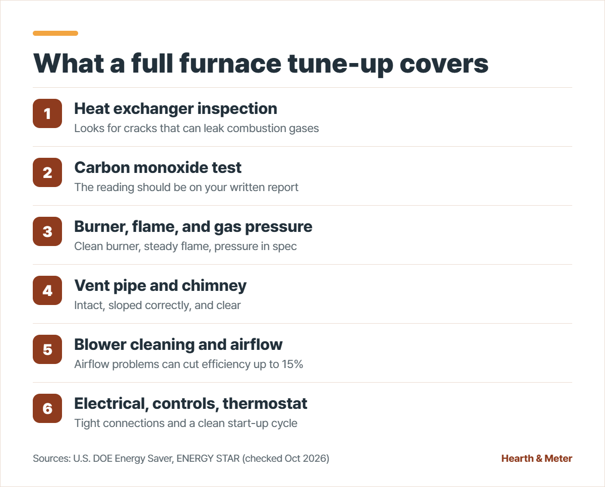 Checklist of six items a full furnace tune-up should cover